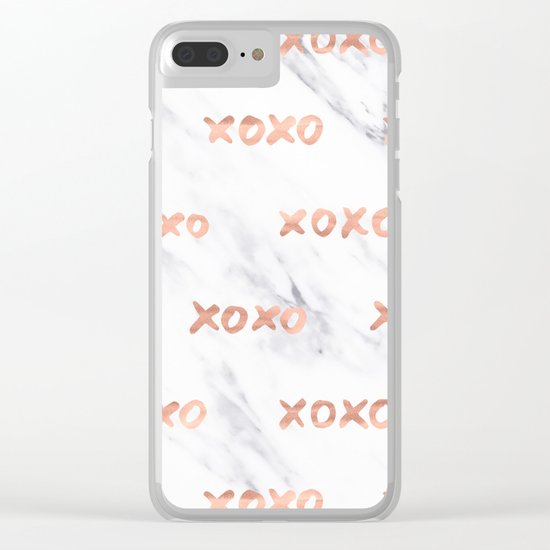 XOXO Text Rose Gold on Marble Clear iPhone Case