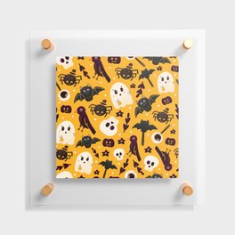 Colourful Orange Halloween Seamless Pattern with Cute Spider, Crow and Ghost Characters Floating Acrylic Print
