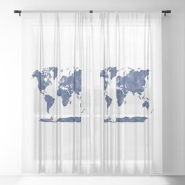 world map in watercolor blue color Sheer Curtain