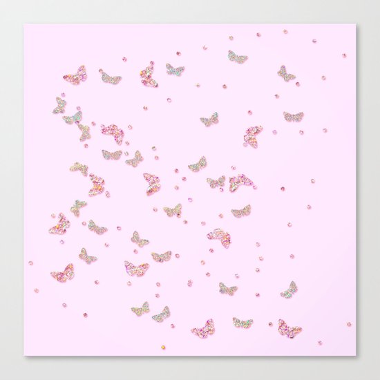 Butterflies diamonds and glitter II- Pink Glitter butterfly pattern Canvas Print