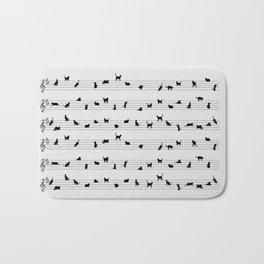 Cute Conceptual Cat Song Music Notation Bath Mat | Black and White, Animal, Digital, Collage 