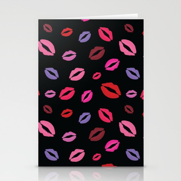 Lipstick kisses on black background. Digital Illustration background Stationery Cards