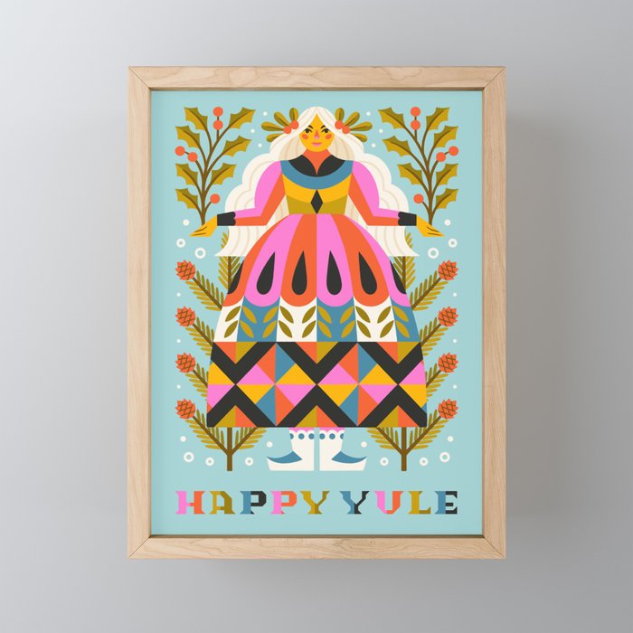 Happy Yule // Blue Framed Mini Art Print
