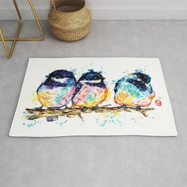 Chickadee's on a Branch Watercolor Painting By Lisa Whitehouse Area & Throw Rug