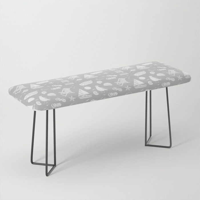 Light Grey And White Summer Beach Elements Pattern Bench