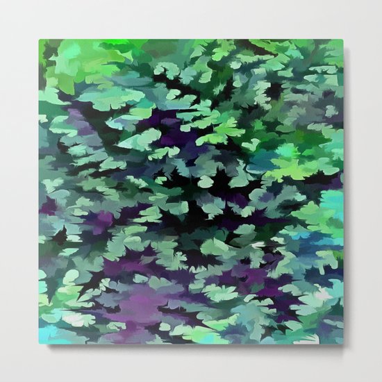 Foliage Abstract Pop Art In Jade Green and Purple Metal Print