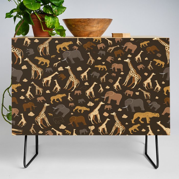 Safari Giraffe, elephants and cheetah pattern  Credenza