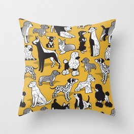 Geometric sweet wet noses // goldenrod yellow mustard background black and white dogs Throw Pillow