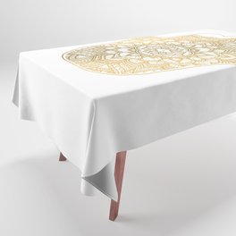 golden hamsa fatma hand and mandala on classic blue Tablecloth