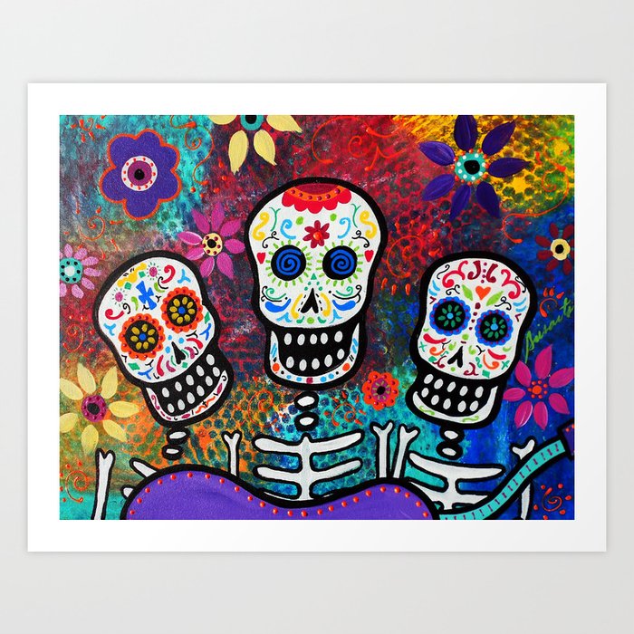 Mexican Dia De Los Muertos Mariachi Painting Art Print By Prisarts