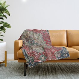 Antique Red Blue Black Persian Carpet Print Throw Blanket