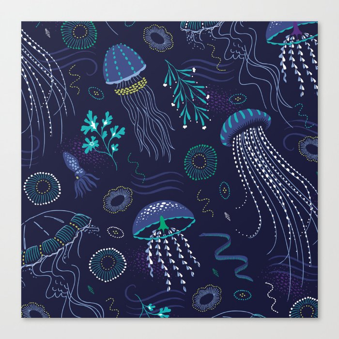 Into the Deep Jellies - Navy Canvas Print