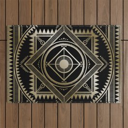 Western Tribal Mandala 3 - Gold on Black  Outdoor Rug