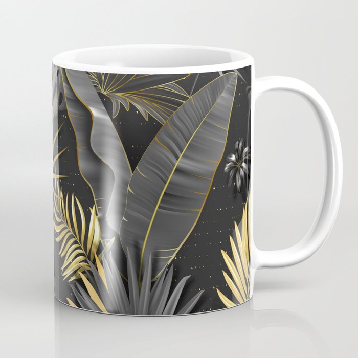 Gold + Black Tropical Leaves, Ferns, Florals Modern Classy Decor Design Coffee Mug