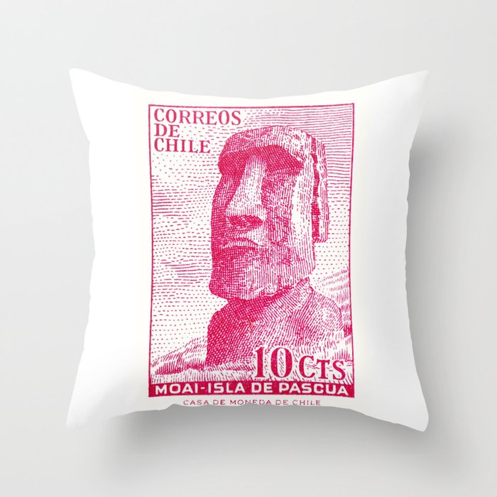 1965 CHILE Easter Island Moai Postage Stamp Throw Pillow