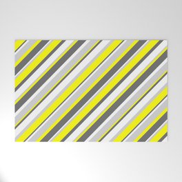 [ Thumbnail: Yellow, Dim Gray, White & Light Grey Colored Stripes Pattern Welcome Mat ]
