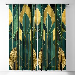 Art Deco Design Gatsby Glamour Dark Green Gold Luxurious Pattern Blackout Curtain