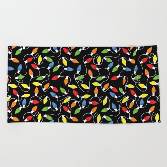 Endless Christmas Lights (On Black) Beach Towel