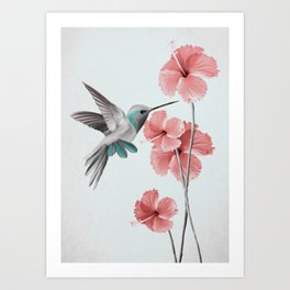 Hummingbird with Hibiscus Art Print