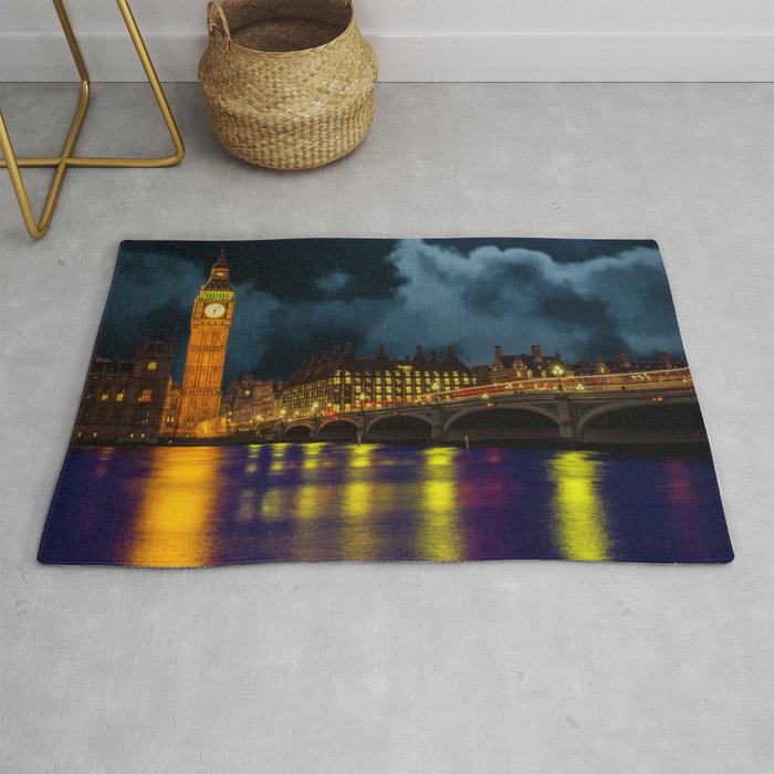 Great Britain Photography - London City Lit Up In The Night Rug