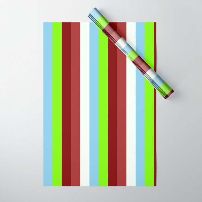 Colorful Brown, Mint Cream, Sky Blue, Green, and Maroon Colored Stripes/Lines Pattern Wrapping Paper
