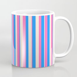 [ Thumbnail: Blue, Beige & Hot Pink Colored Pattern of Stripes Coffee Mug ]