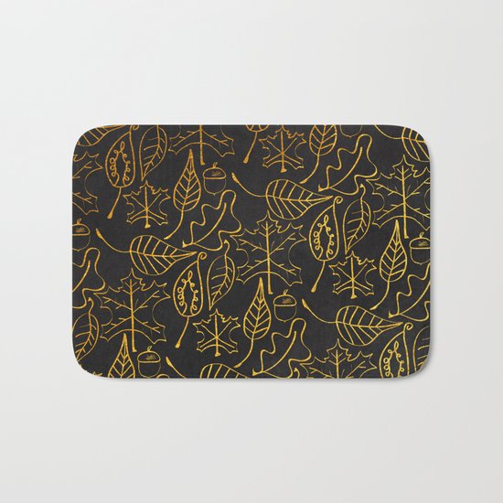 AUTUMN 1 - gold leaves on chalkboard background Bath Mat