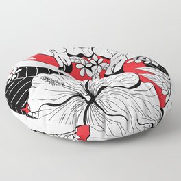 Flamingos and tropical flowers and leaves Floor Pillow