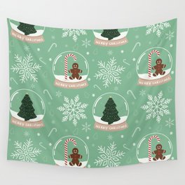Christmas Snow Globe Pattern: Mint Wall Tapestry