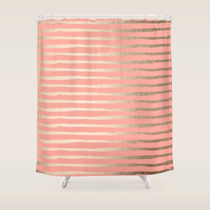 Abstract Stripes Gold Coral Pink Shower Curtain by Simple Luxe by