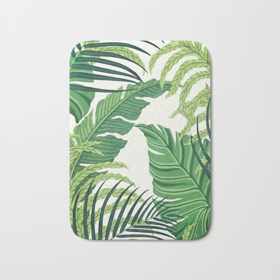 Green tropical leaves II Bath Mat