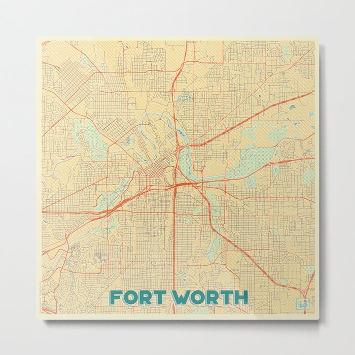 Fort Worth Map Retro Metal Print