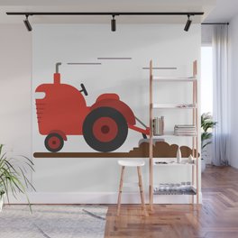 A vintage tractor plowing the land Wall Mural