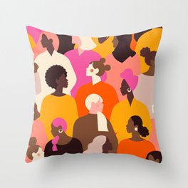 Female diverse faces pink Throw Pillow