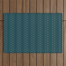 Minimalist Mudcloth 3 in Cream and Olive on Teal Outdoor Rug