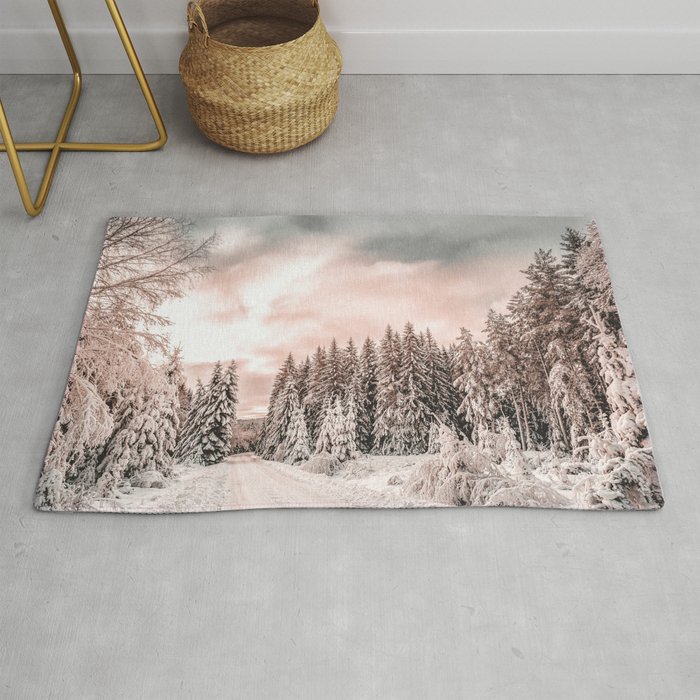 Winter Pine Tree Forest Rug