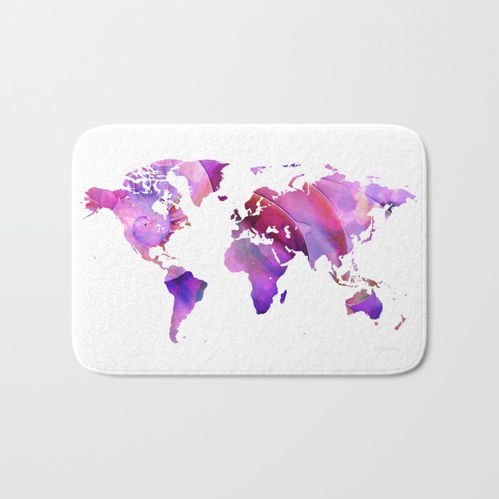 World Map 20 Pink and Purple by Sharon Cummings Bath Mat