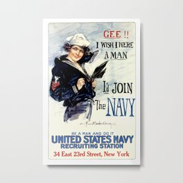 Vintage U.S. Navy Recruitment Poster Metal Print | Sailor, Vintage, Old, Recruiting, Recruitment, Drawing, Navy, Usa, Ads, Advertising 