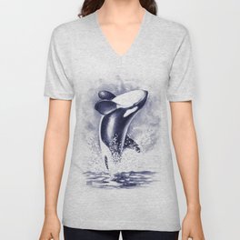 Orca Whale In Blue V Neck T Shirt