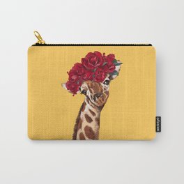 Giraffe with Rose Flower Crown in Yellow Carry-All Pouch