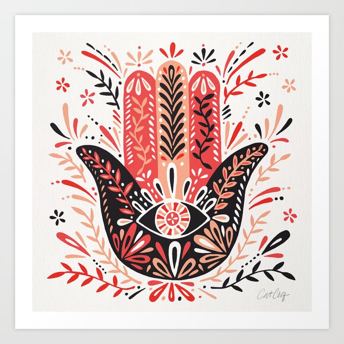 Hamsa Hand – Red & Black Palette Art Print