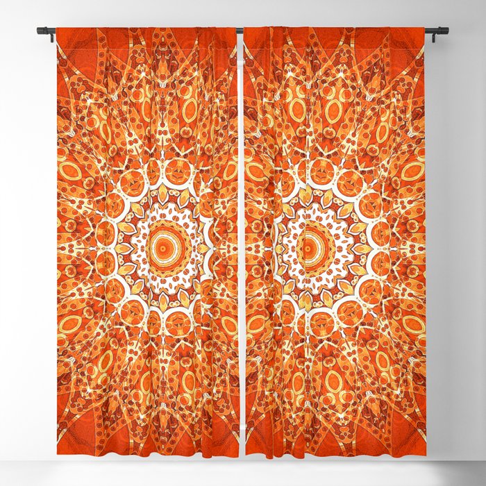 Detailed Orange Boho Mandala Blackout Curtain
