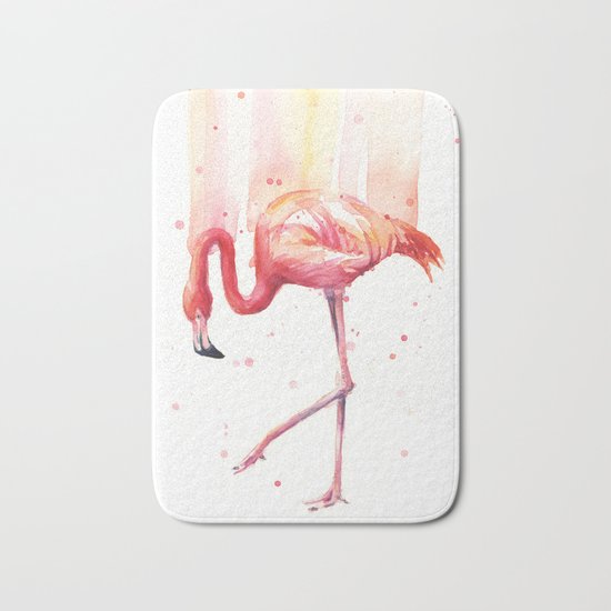Pink Flamingo Watercolor | Pink Rain Bath Mat