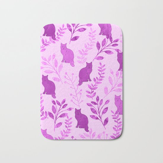 Watercolor Floral and Cat V Bath Mat