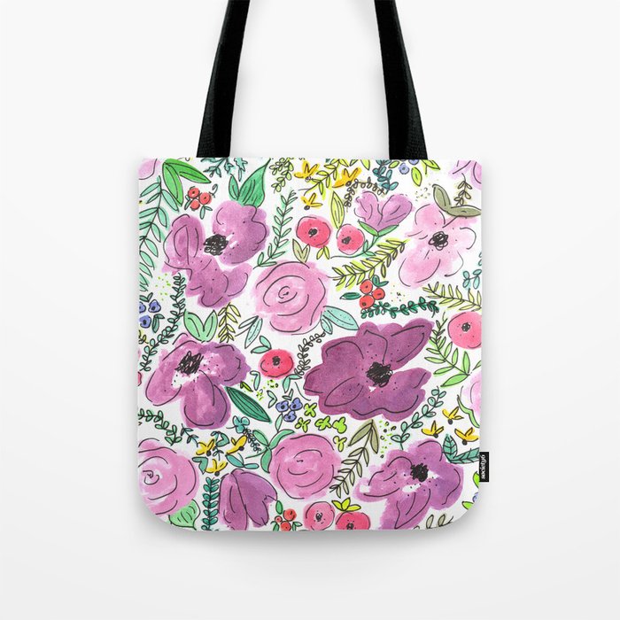 Purple Floral Design - Watercolor Painting  Tote Bag