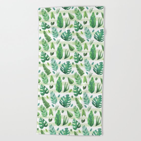 Tropical Palm Tree Leaves Beach Towel