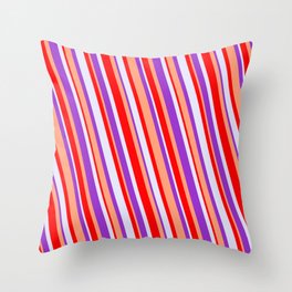 [ Thumbnail: Red, Lavender, Dark Orchid & Light Salmon Colored Pattern of Stripes Throw Pillow ]