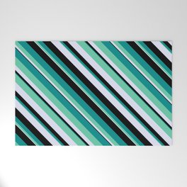 [ Thumbnail: Dark Cyan, Aquamarine, Lavender & Black Colored Pattern of Stripes Welcome Mat ]