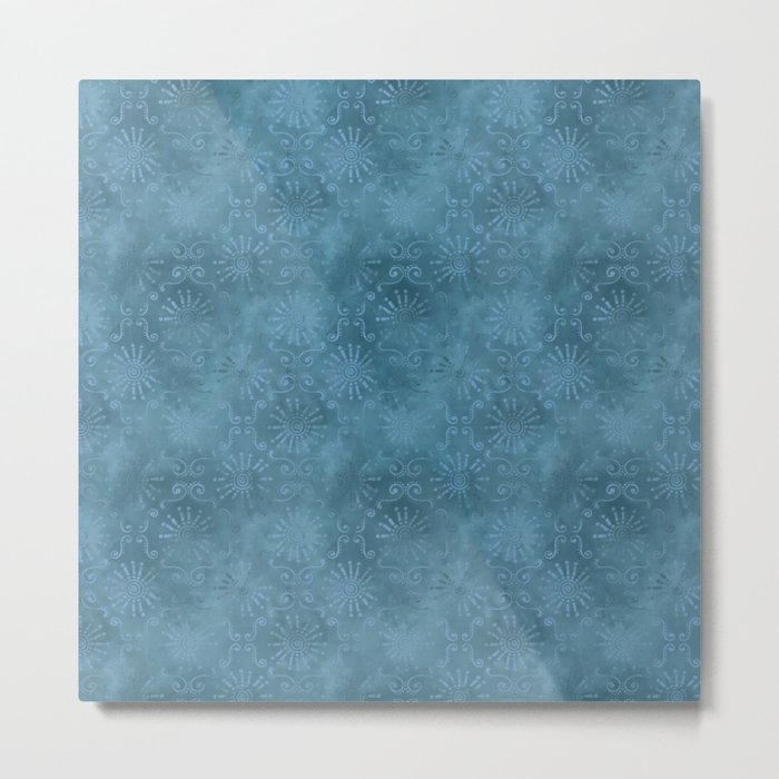 Blue Ornamental Batik Pattern Metal Print
