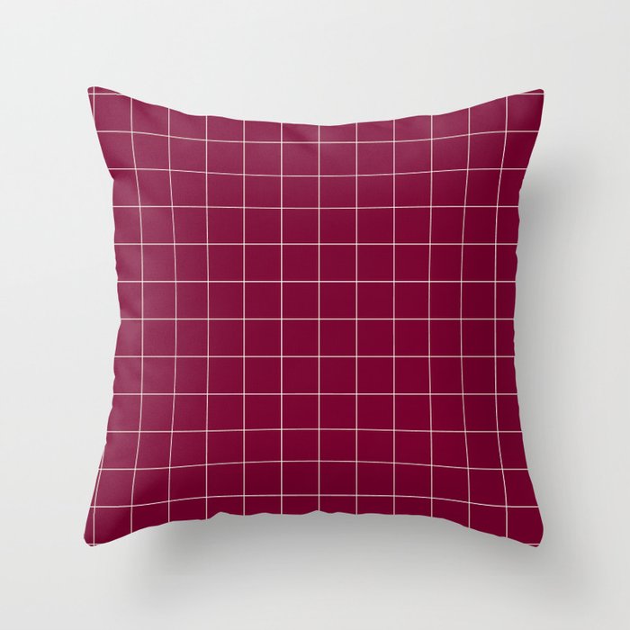 Windowpane Check Grid (white/burgundy red) Throw Pillow